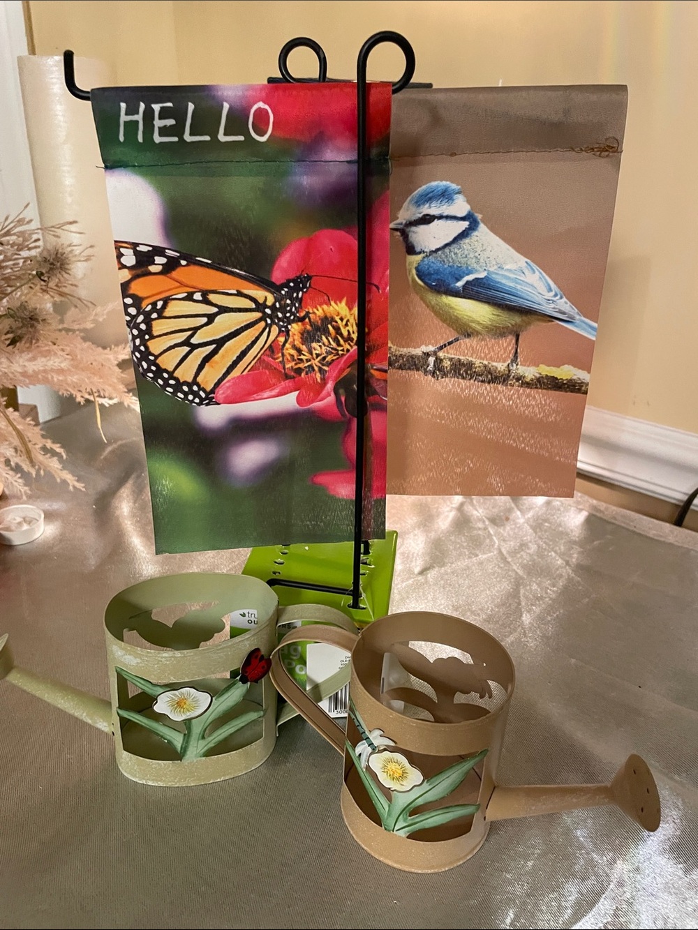 Decorative Butterfly & Bird Garden Flags - 2 decorative 4 inch water pitchers